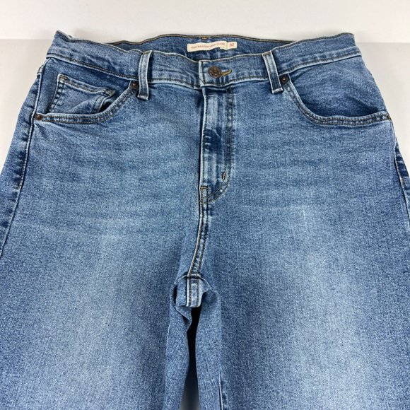 Levi's Jean Women 32 High Waisted Crop Flare Nip At the Bud Blue Stretch Denim - Picture 2 of 16